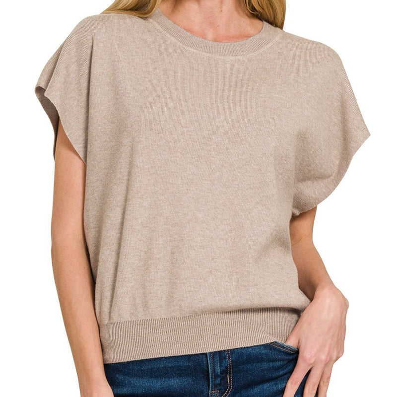 Best Bet Round Neck Sweater Top Mocha
