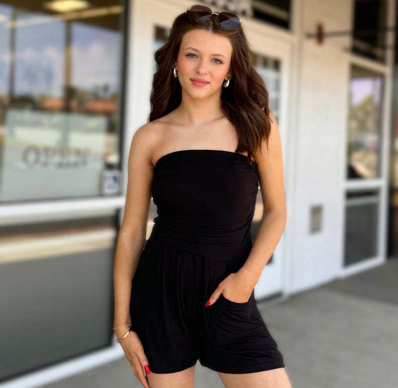 Wink Boutique Inc Cali Solid Tube Top Romper Black Small