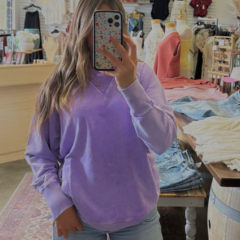 Lainey Acid Washed Pullover Purple