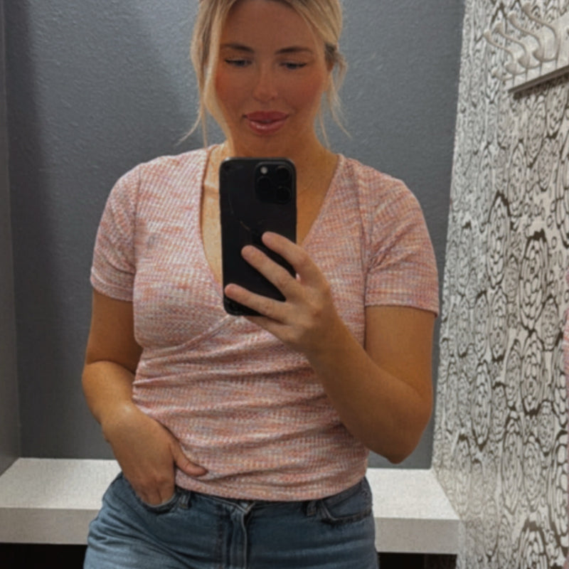 Tied Up Short Sleeve Multi Color Top
