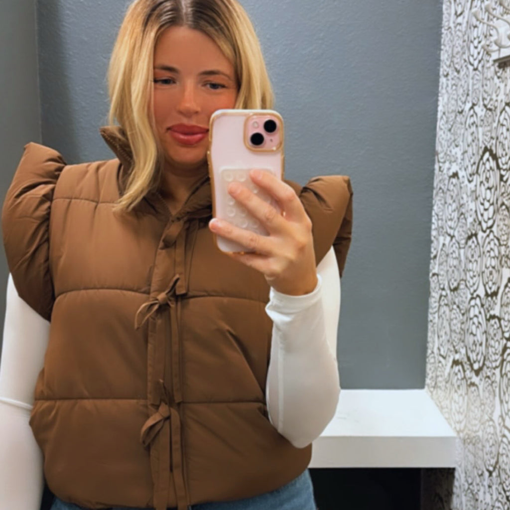 Essie Flutter Sleeve Bow Puffer Vest