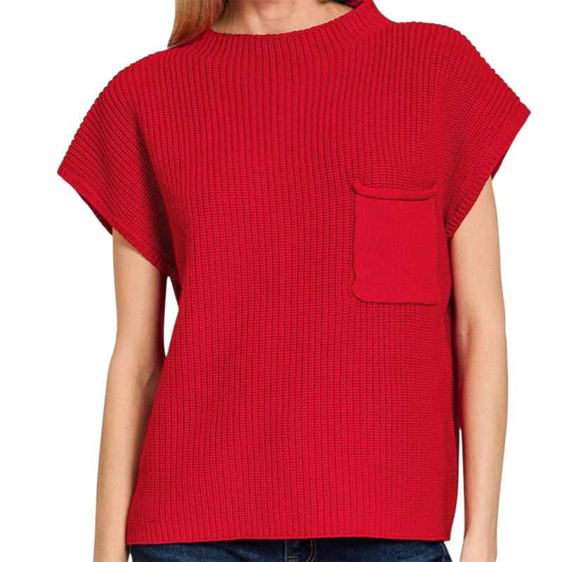 Mock Neck Short Sleeve Sweater Ruby