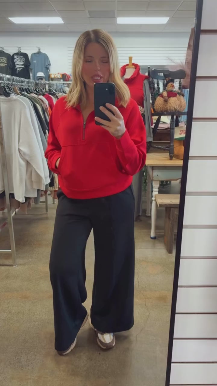 Scuba Half Zip Pullover With Kangaroo Pocket Red