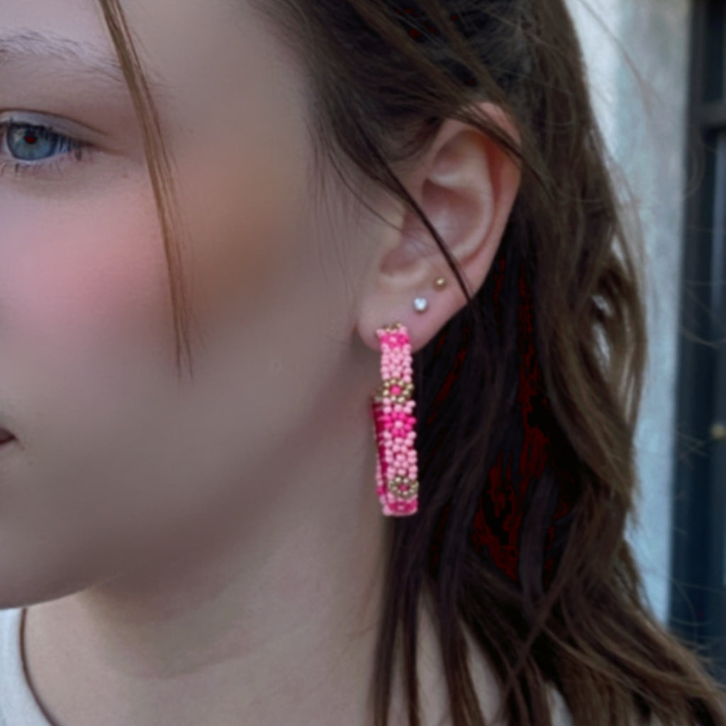 Shades Of Pink Beaded Earrings