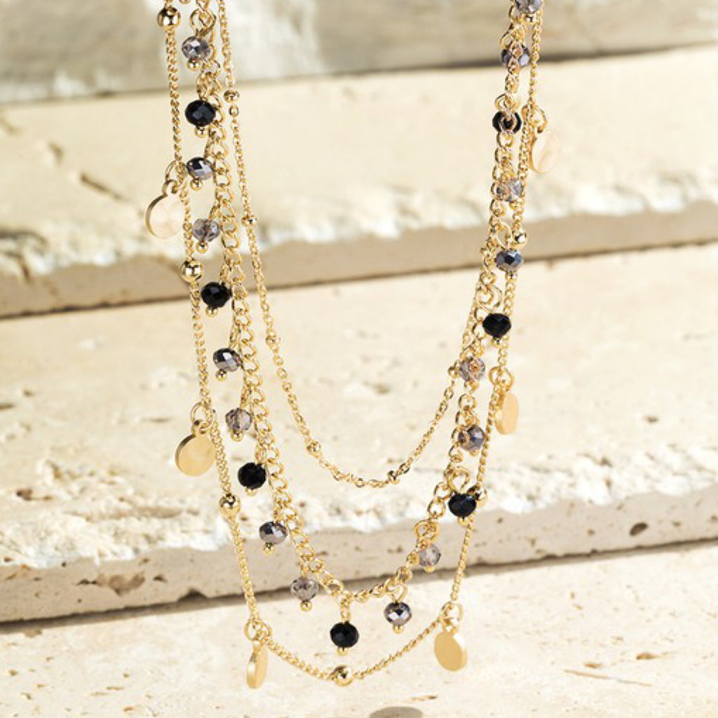 Multi Layered Necklace With Beads Black