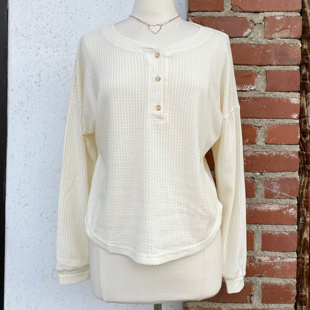 Jennifer Thermal Button Detail Top Cream