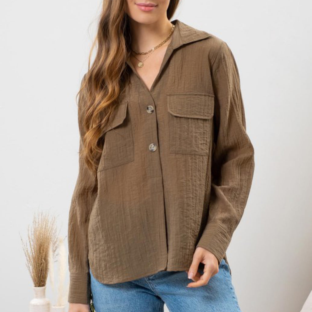 Holly Button Up Top Olive