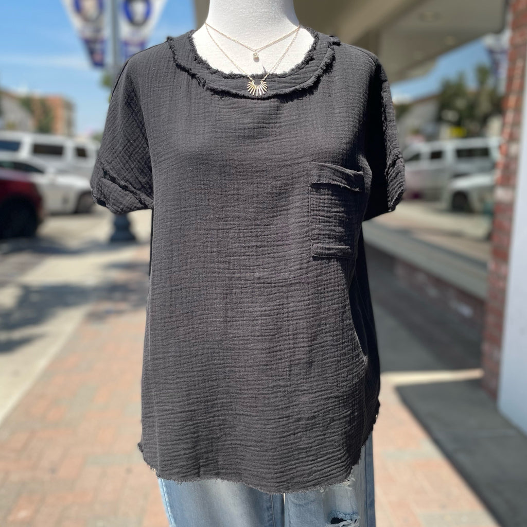 Breezy Bilss Raw Edge Boat Neck Top