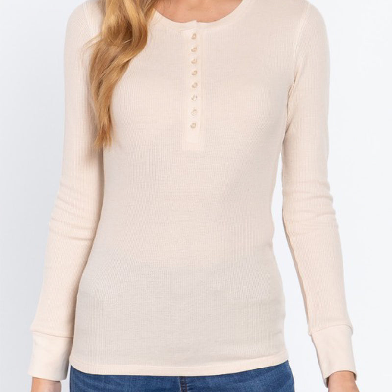 Coffee Run Long Sleeve Thermal Top Ivory