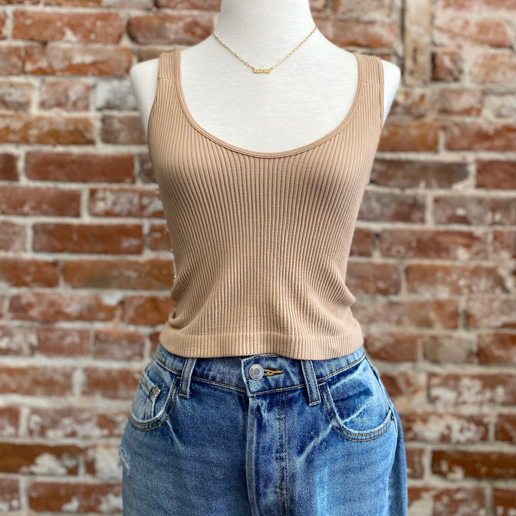 Shoreline Ribbed Crop Top Taupe