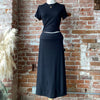 Effortlessly Cute Ribbed Top And Midi Skirt Set Black