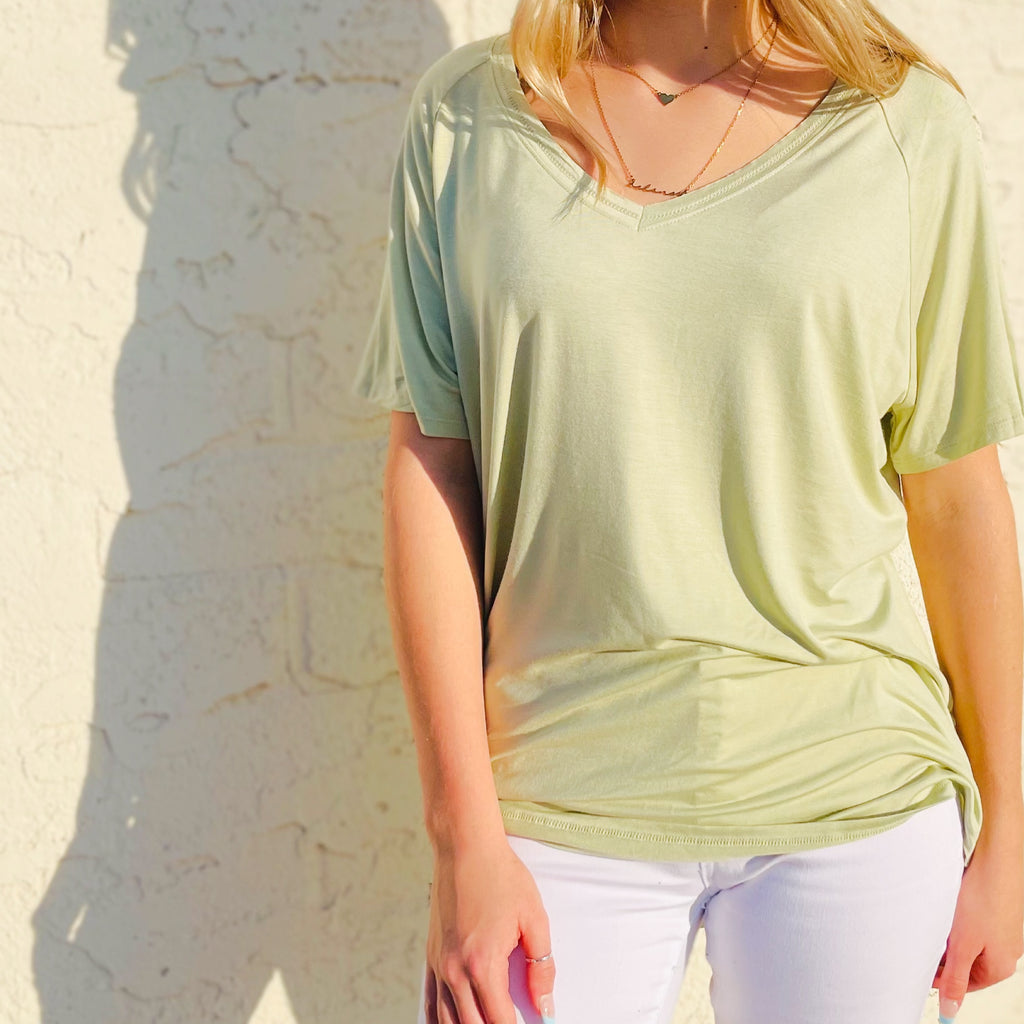 Always Late Oversized V Neck Tee Pastel Green