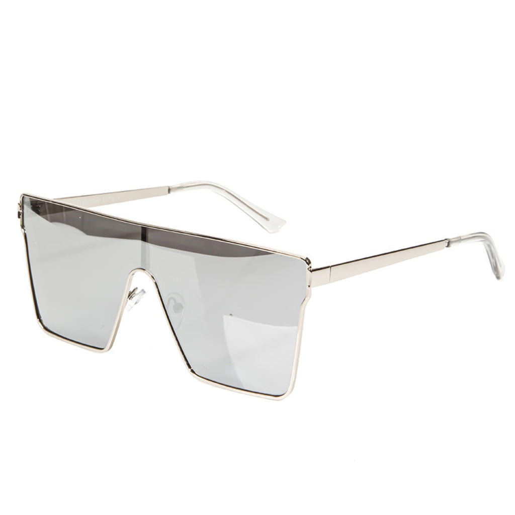 Oversized Square Shield Fashion Sunglasses Silver